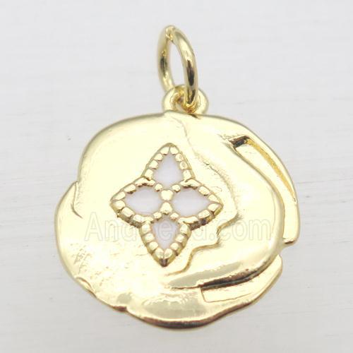 copper circle pendant with enameling, gold plated