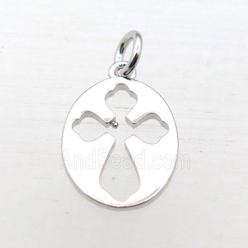 copper oval pendant, platinum plated