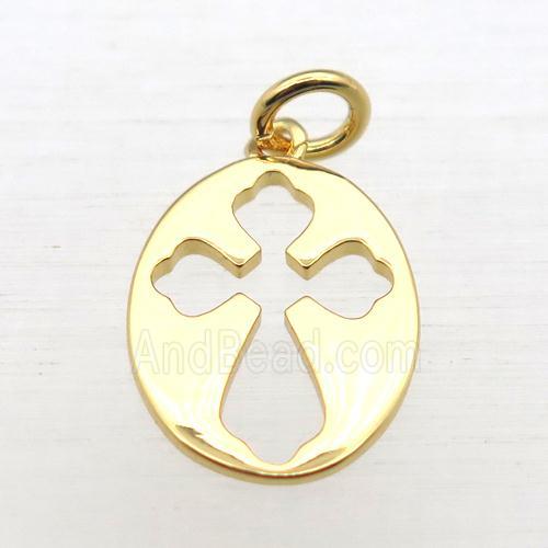 copper oval pendant, gold plated