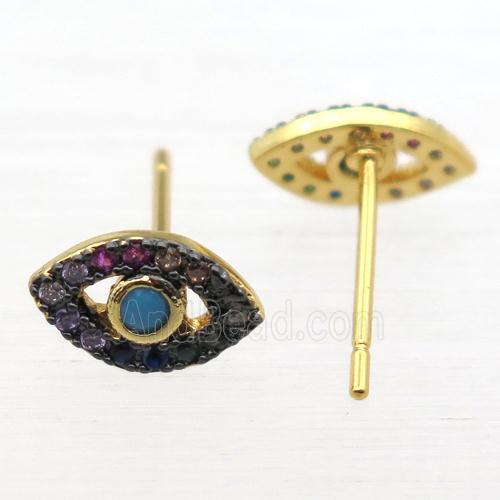 copper Eye stud Earring pave zircon, gold plated