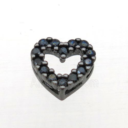 copper heart beads pave zircon, black plated