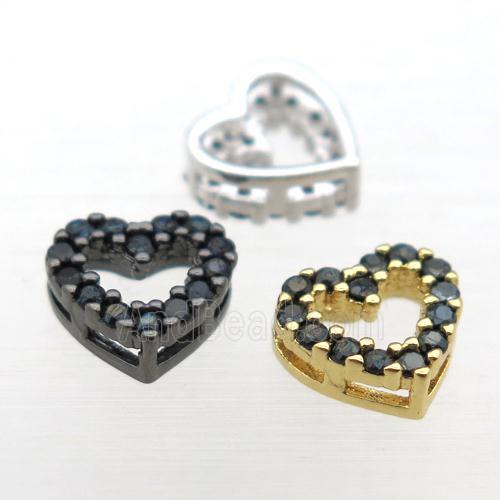 copper heart beads pave zircon, mixed color