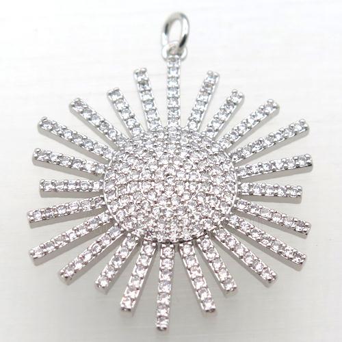 copper sun pendant pave zircon, platinum plated