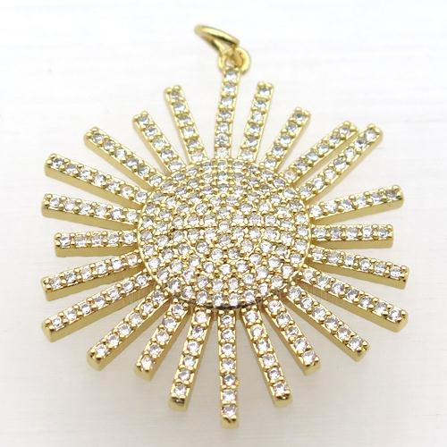 copper sun pendant pave zircon, gold plated