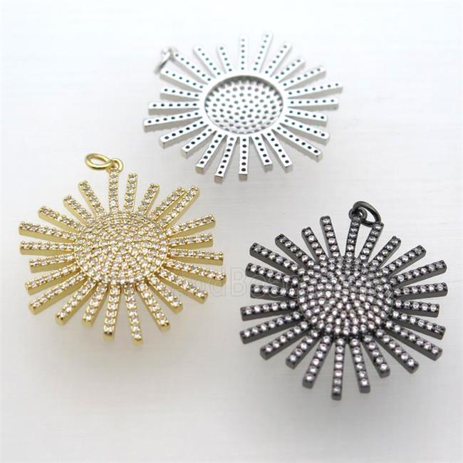 copper sun pendant pave zircon, mixed color