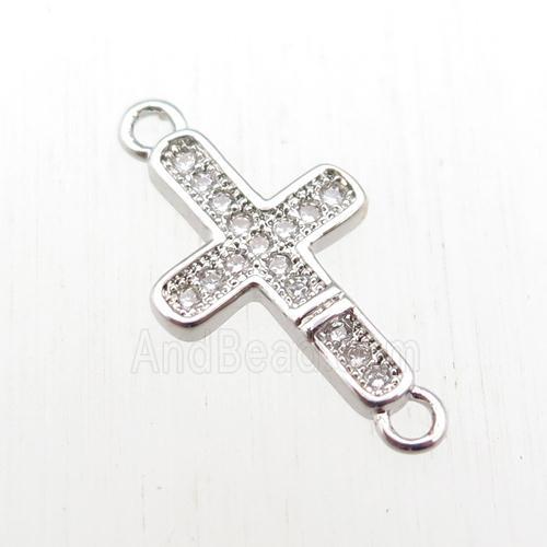 copper cross connector paved zircon, platinum plated