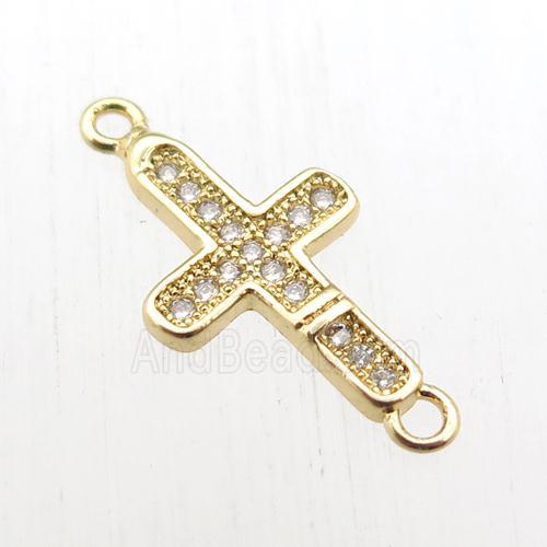 copper cross connector paved zircon, gold plated