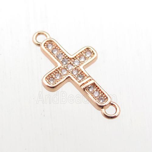 copper cross connector paved zircon, rose gold
