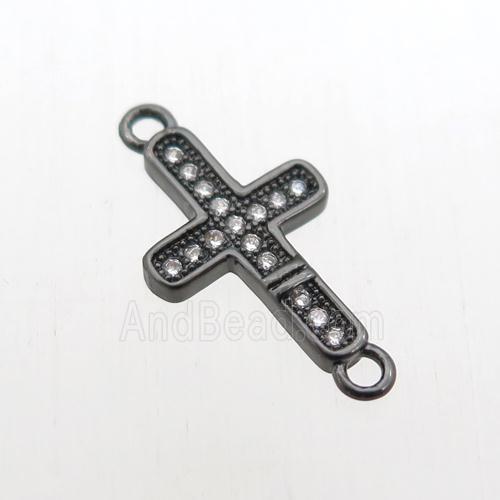 copper cross connector paved zircon, black plated