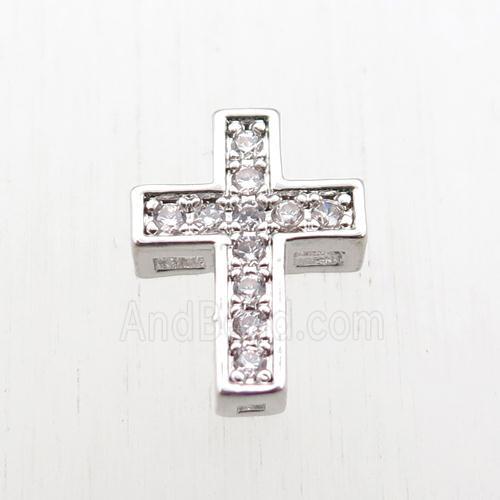 copper cross beads paved zircon, platinum plated