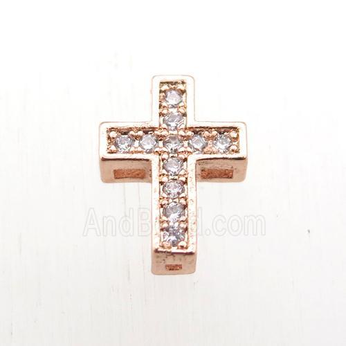 copper cross beads paved zircon, rose gold