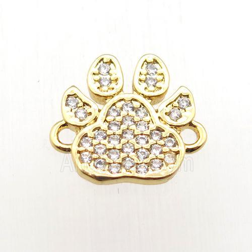 copper Paws connector paved zircon, gold plated