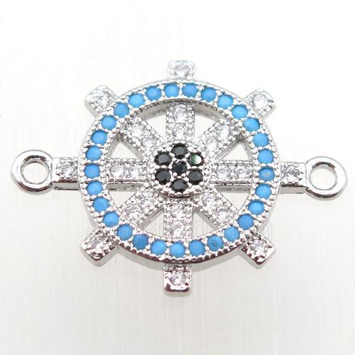 copper pirate connector paved zircon, platinum plated