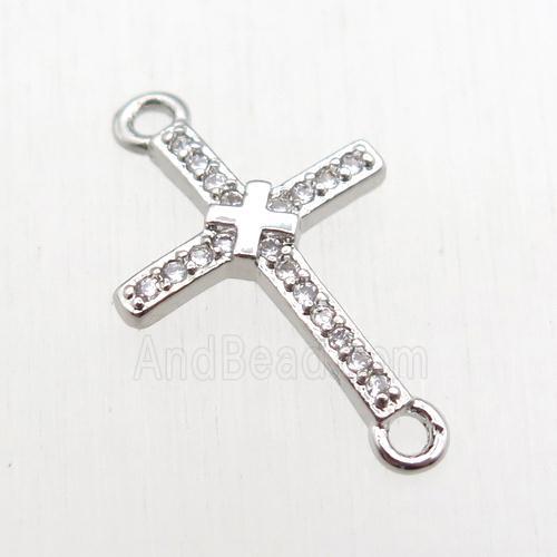 copper cross connector paved zircon, platinum plated