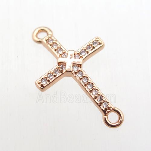 copper cross connector paved zircon, rose gold