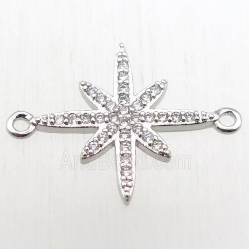 copper northstar connector paved zircon, platinum plated