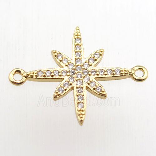 copper Compass connector paved zircon, gold plated