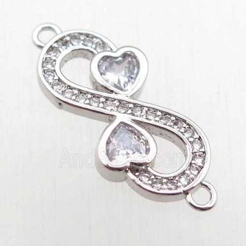 copper Infinity connector paved zircon, platinum plated