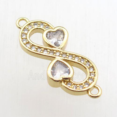 copper Infinity connector paved zircon, gold plated