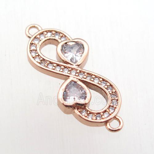 copper Infinity connector paved zircon, rose gold