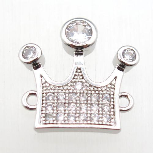 copper crown connector paved zircon, platinum plated