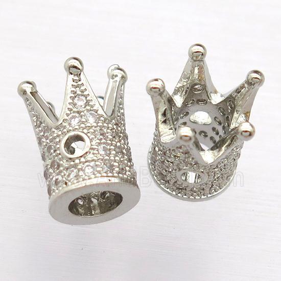 copper crown beads paved zircon, platinum plated