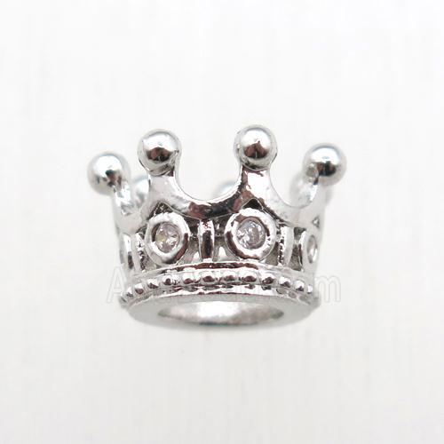 copper crown beads paved zircon, platinum plated