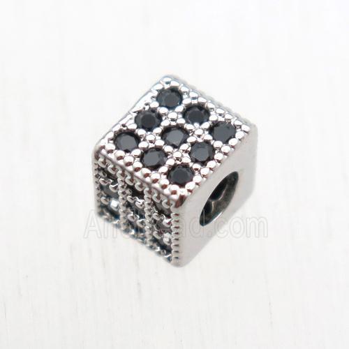 copper cube beads paved zircon, platinum plated