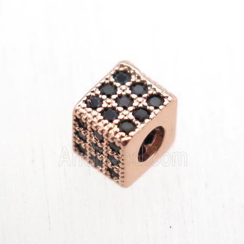 copper cube beads paved zircon, rose gold