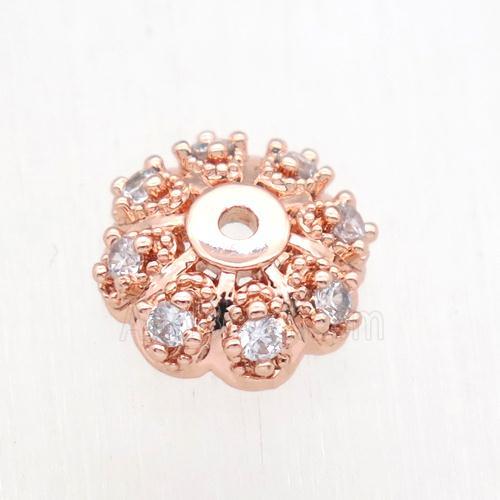 copper beadcap paved zircon, rose gold