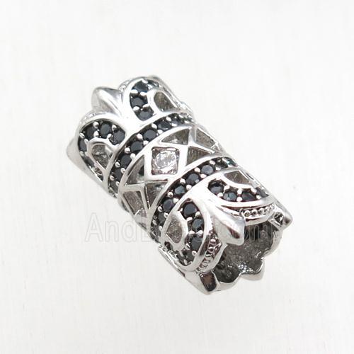 copper tube beads paved zircon, platinum plated