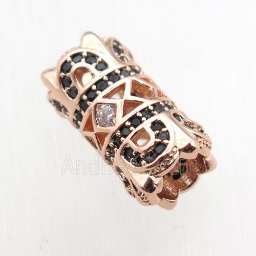 copper tube beads paved zircon, rose gold