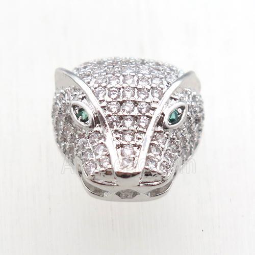 copper pantherhead beads paved zircon, platinum plated