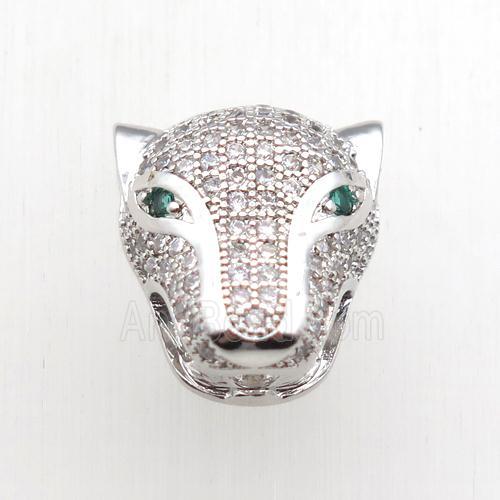 copper pantherhead beads paved zircon, platinum plated