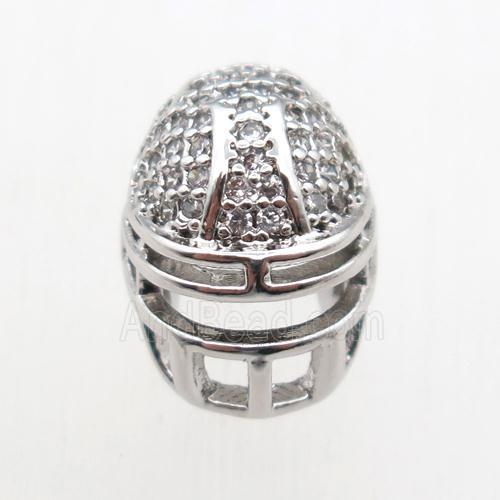copper Helmet beads paved zircon, platinum plated