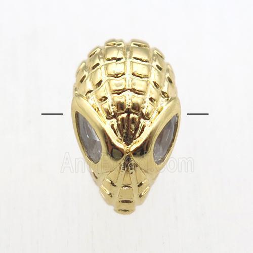 copper Aliens beads paved zircon, gold plated