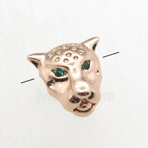 copper pantherhead beads paved zircon, rose gold