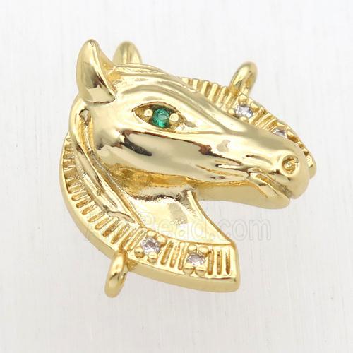 copper horsehead connector paved zircon, gold plated