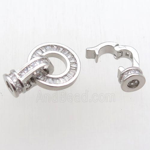 copper clasp paved zircon, platinum plated