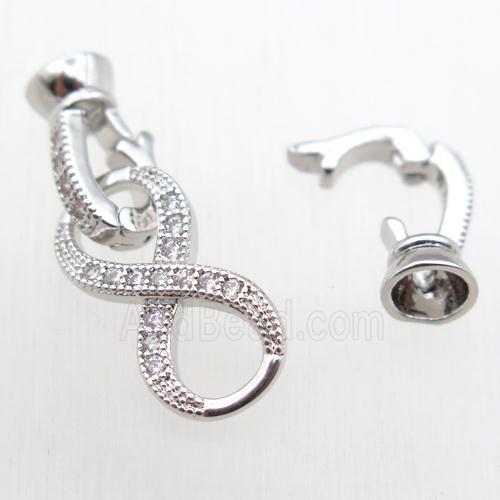 copper clasp paved zircon, platinum plated