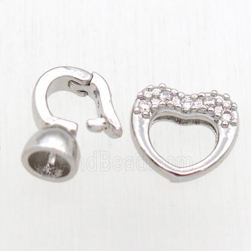 copper clasp paved zircon, platinum plated