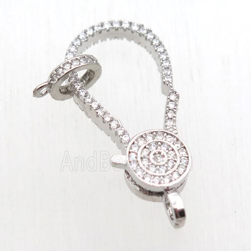 copper Lobster Clasp paved zircon, platinum plated
