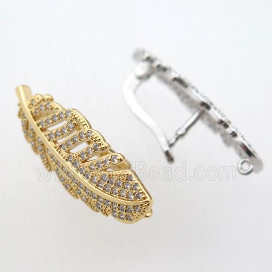 copper Latchback Earrings paved zircon with loop, gold plated