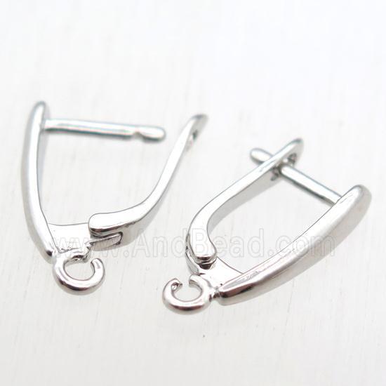 copper Latchback Earrings with loop, platinum plated