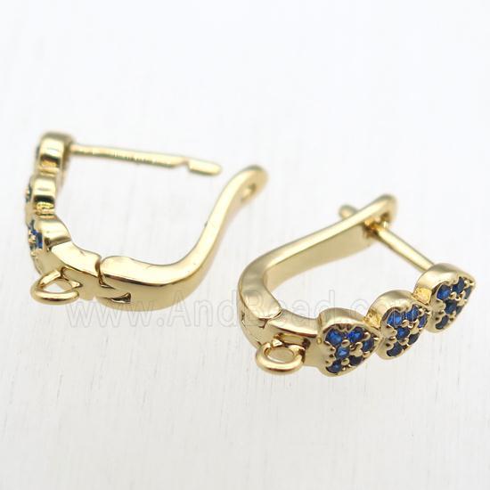 copper Latchback Earrings paved zircon with loop, gold plated