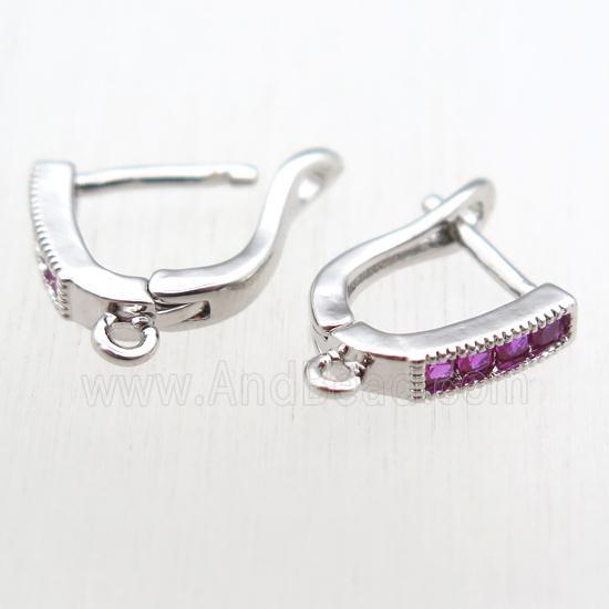 copper Latchback Earrings paved zircon with loop, platinum plated