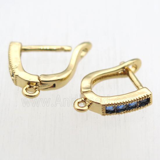 copper Latchback Earrings hook paved zircon with loop, gold plated