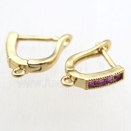 copper Latchback Earrings paved zircon with loop, gold plated