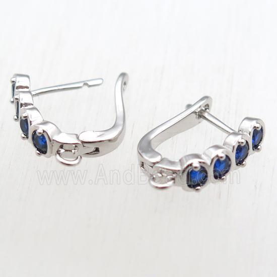 copper Latchback Earrings hook paved zircon with loop, platinum plated