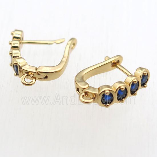 copper Latchback Earrings hook paved zircon with loop, gold plated